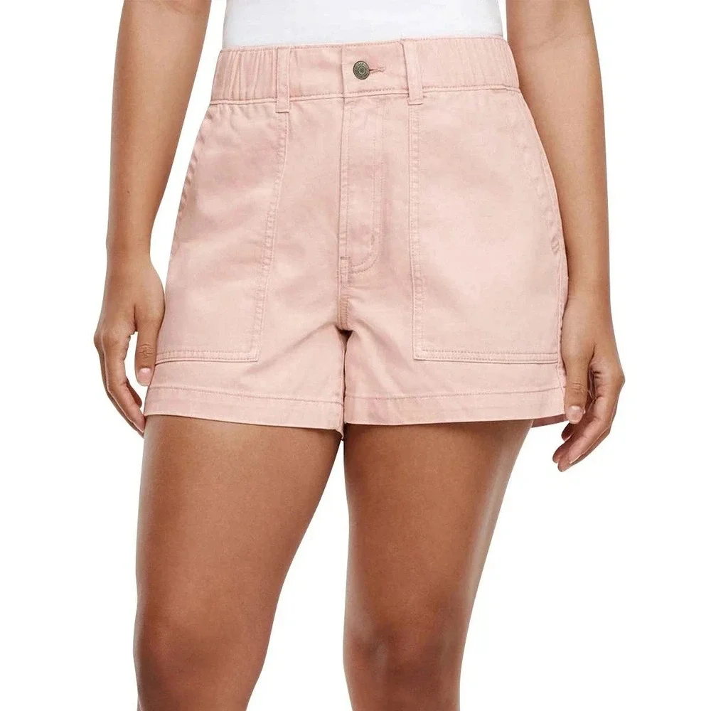 Gap Women's Patch Pockets Elastic Waist Twill Shorts, Pink, Size Medium, New